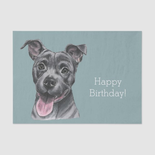 Papel De Seda Cumpleaños gris feliz del perro del pitbull (Anverso)