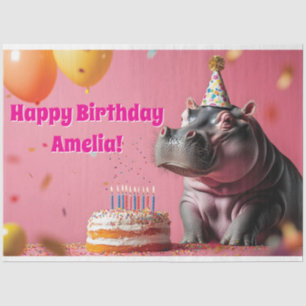 Papel De Seda Cumpleaños Hippo con pasteles y globos