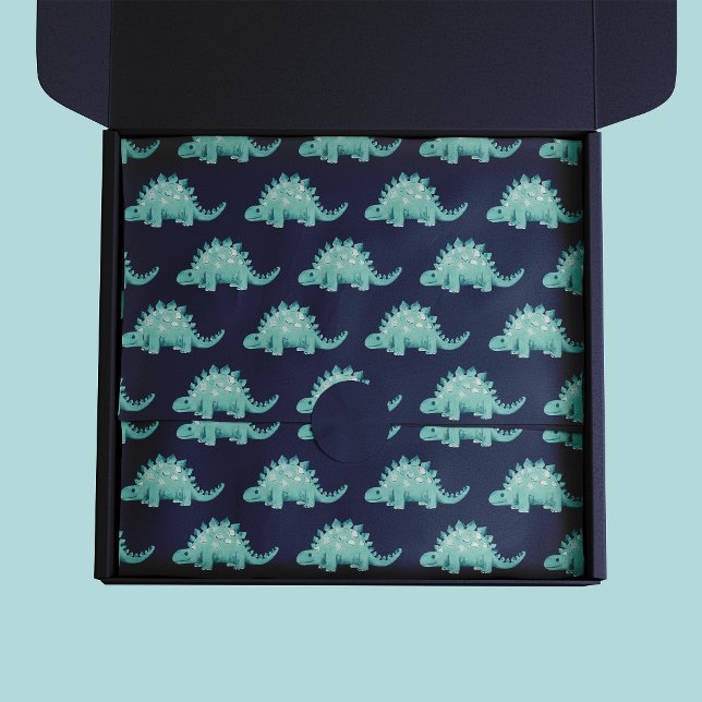 Papel De Seda Cumpleaños infantil Dinosaurio Stegosaurus (Kids dinosaur pattern tissue paper on dark navy blue background)