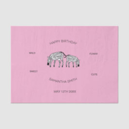 Papel De Seda Cumpleaños, lindo y feliz zebras kenianas rosadas