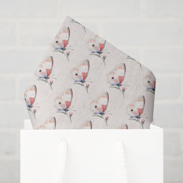 Papel De Seda Cumpleaños Mariposa Floral Melocotón Rubor (Bolsa de regalo)