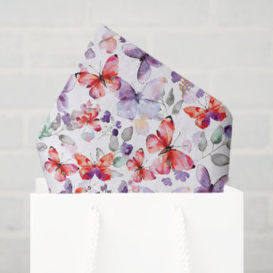 Papel De Seda Cumpleaños Mariposas Moradas Rojas