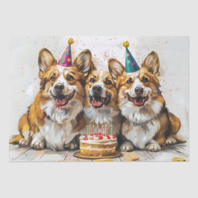 Papel De Seda Cumpleaños Pembroke Welsh Corgi Dogs (Anverso)
