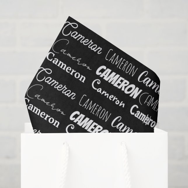 Papel De Seda Cumpleaños Personalizado Nombre Blanco Negro Genia (Bolsa de regalo)