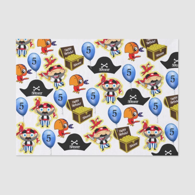 Papel De Seda Cumpleaños pirata personalizada (Anverso)