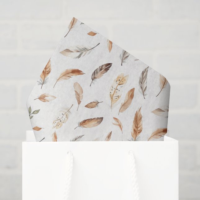 Papel De Seda Cumpleaños Plumas Boho Crema (Bolsa de regalo)