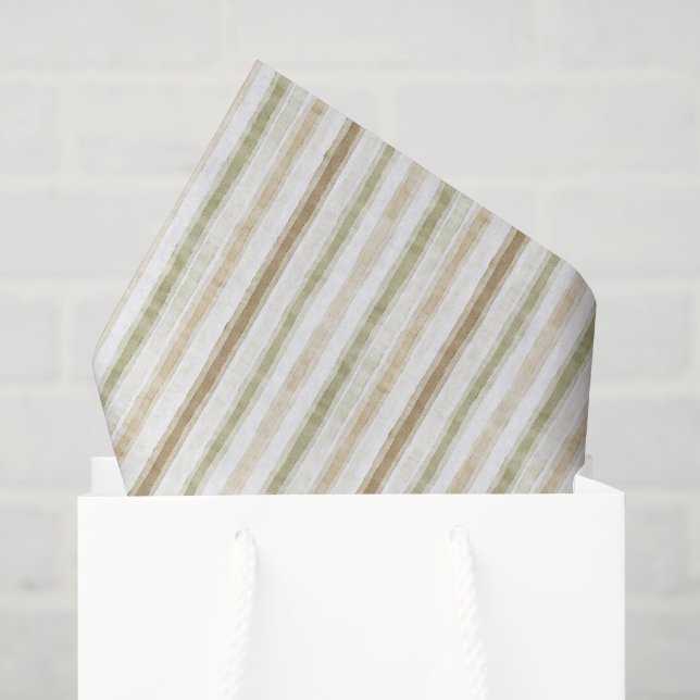 Papel De Seda Cumpleaños Rayas Marrones Verdes Crema (Bolsa de regalo)