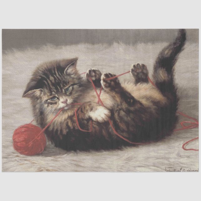 Papel De Seda Cuna de gato, bola de yarn de gato (Anverso)