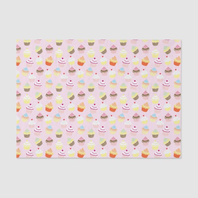 PAPEL DE SEDA CUPCAKES DE DIBUJO ROSA (Anverso)