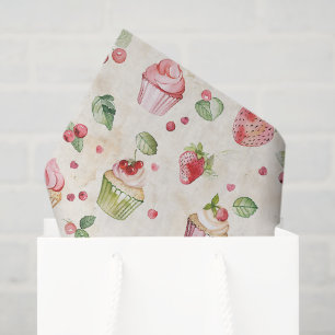 Papel De Seda Cupcakes Rosados Fresas Cumpleaños