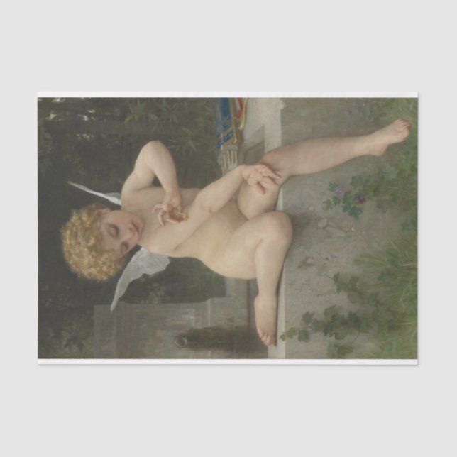 Papel De Seda Cupido con mariposa (por Bouguereau) (Anverso)