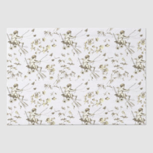 Papel De Seda Cupido Vintage Ángel Beige Crema Floral Toile
