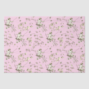Papel De Seda Cupido Vintage Ángel Beige Pink Floral Toile