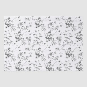 Papel De Seda Cupido Vintage Ángel Negro Floral Blanco