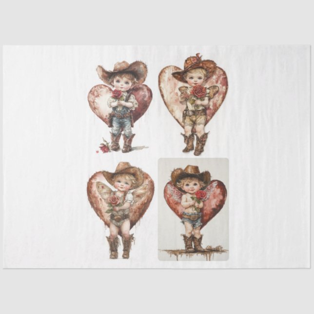 Papel De Seda Cupidos Rústicos de San Valentín (Anverso)