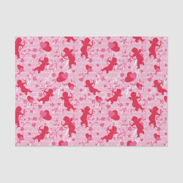 Papel De Seda Cupidos y corazones rosados (Anverso)