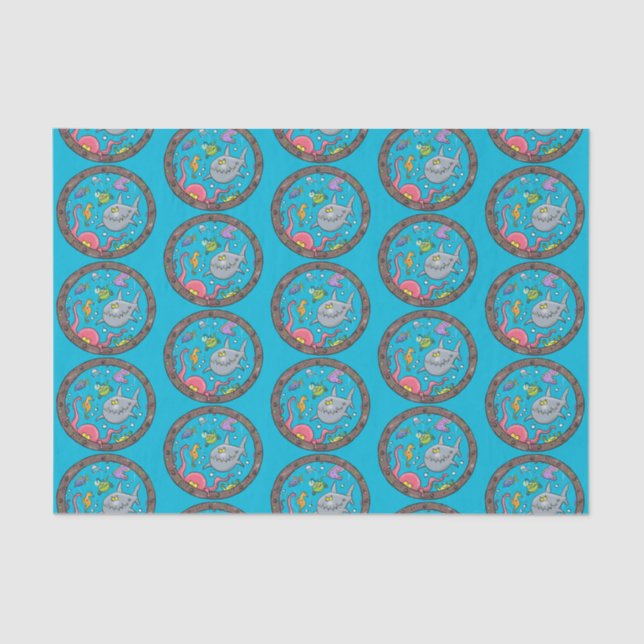 Papel De Seda Curiosas criaturas marinas bajo el agua dibujando  (Anverso)