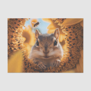 Papel De Seda Curioso Chipmunk Peeando a través del girasol comi