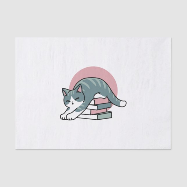 Papel De Seda Curva con un libro y un gato - cómodos lectores de (Anverso)