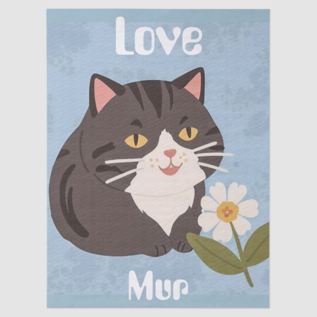 Papel De Seda Custom Cute Gray Cat with Mur and Love (Anverso)