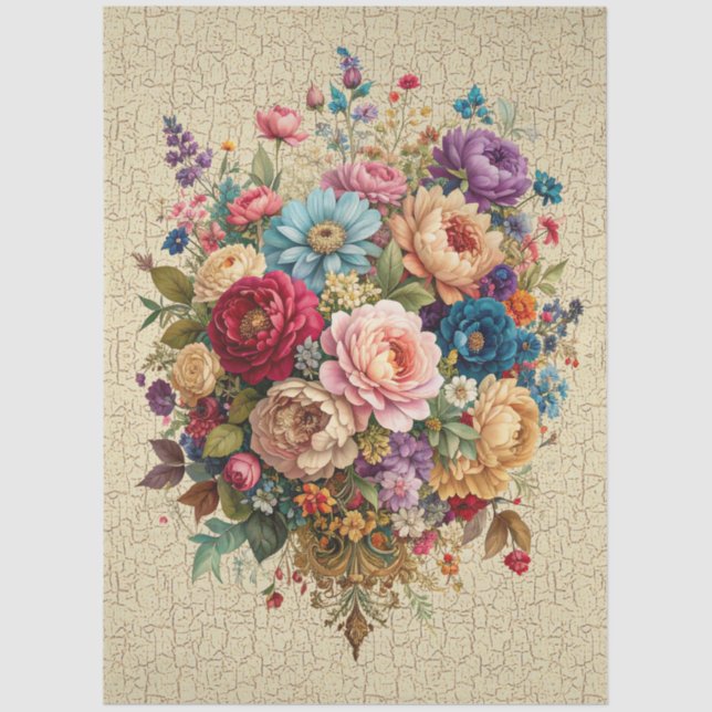 Papel De Seda Custom Design Floral Crackle Effect Decoupage (Anverso)