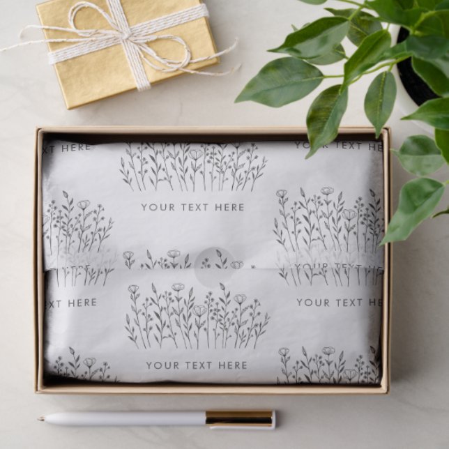 Papel De Seda CUSTOM TEXT Chic Elegant Wildflower Line Art (Regalo )