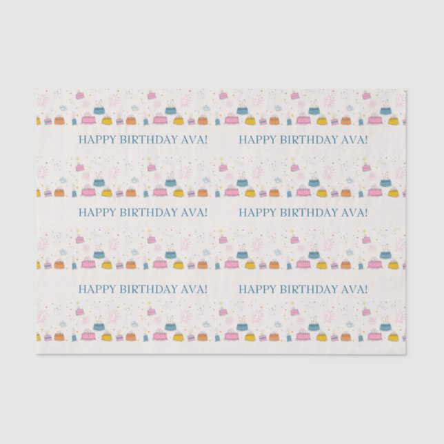 Papel De Seda Customizable Confetti & Cake Birthday  (Anverso)