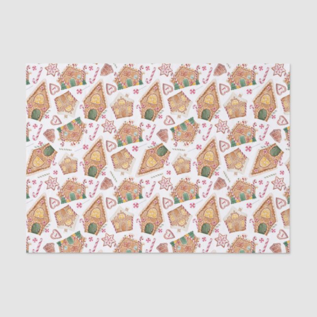 Papel De Seda Cuta acuarela Gingerbread Casa Navidades Blancos (Anverso)
