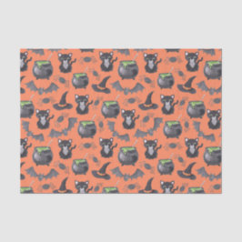 Papel De Seda Cuta acuarela Halloween gatos y calderos