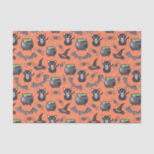 Papel De Seda Cuta acuarela Halloween gatos y calderos