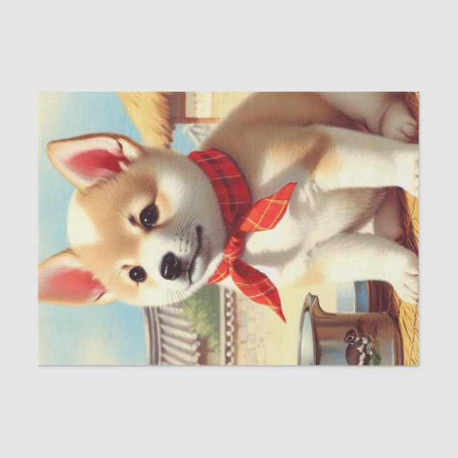 Papel De Seda Cuta pintura coreana de perro jindo (Anverso)