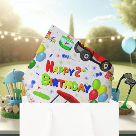 Papel De Seda Cute 2nd Birthday Red Golf Cart Boy's 