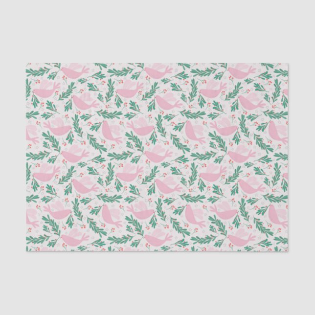 Papel De Seda Cute Abstract Pink Christmas Peace Dove Pattern (Anverso)