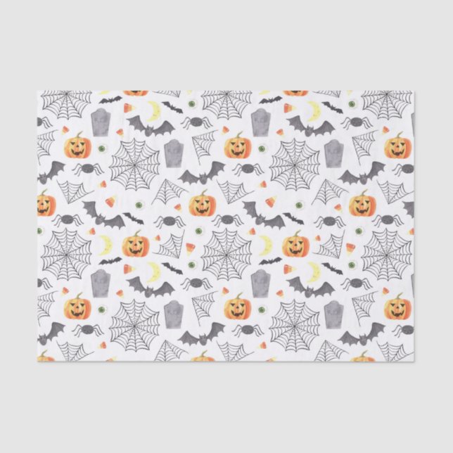 Papel De Seda Cute acuarela Halloween Jack-o-Lanterns & Spider (Anverso)
