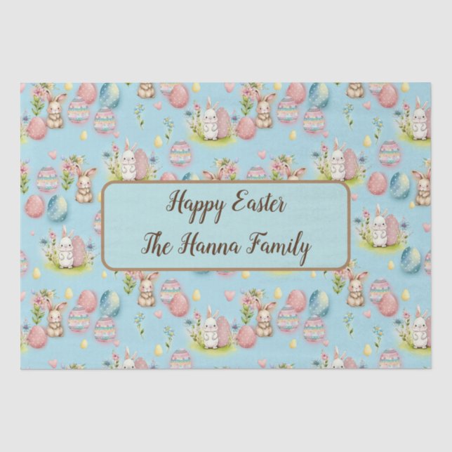 Papel De Seda Cute acuarela Huevos de Pascua, conejo y floral (Anverso)