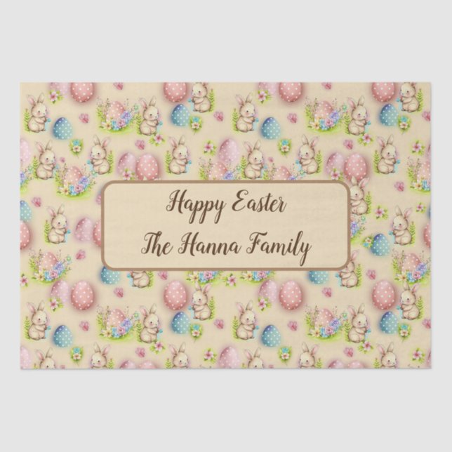 Papel De Seda Cute acuarela Huevos de Pascua, conejo y floral (Anverso)