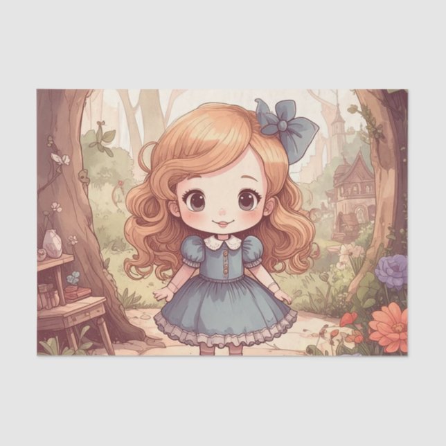 Papel De Seda Cute Alice in Wonderland Whimsical Woodland Art (Anverso)