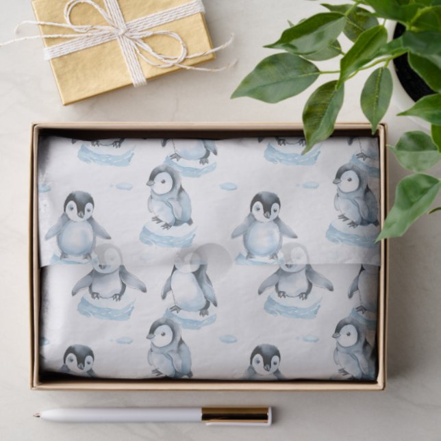 Papel De Seda Cute Baby penguins playing on ice illustration  (Regalo )