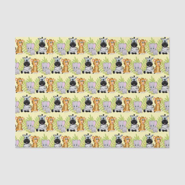 Papel De Seda Cute Baby Shower Birthday Safari Jungle Animales (Anverso)