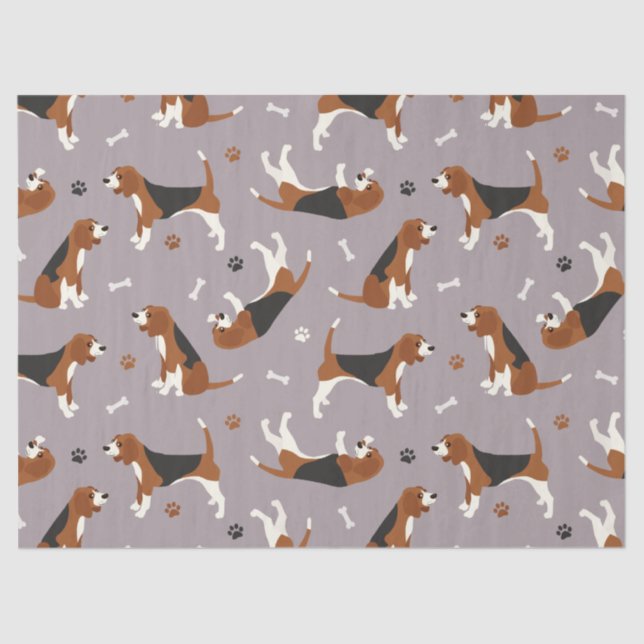 Papel De Seda Cute Beagles Paws and Bones Gray (Anverso)