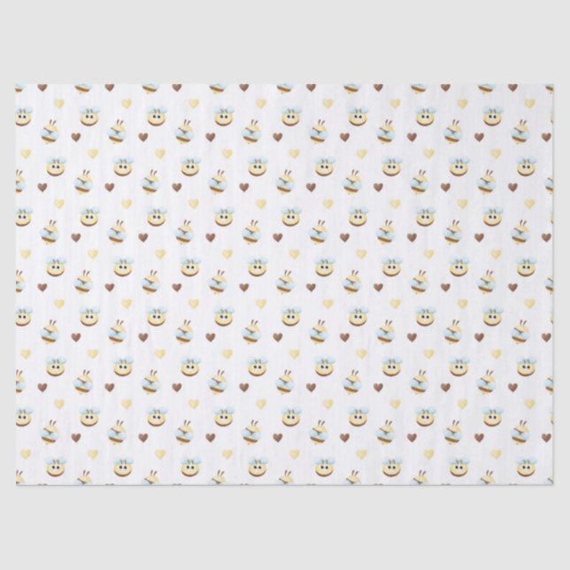 Papel De Seda Cute Bees & Hearts Gift Wrapping Paper (Anverso)