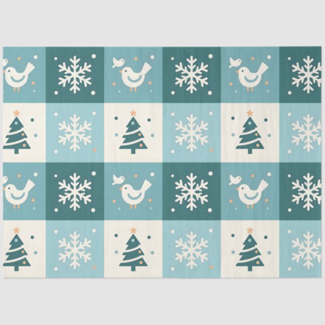Papel De Seda Cute Birds & Snowflakes Christmas Winter Decoupage (Anverso)