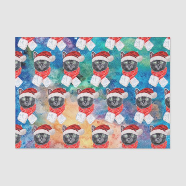 Papel De Seda Cute Black Cat Funny Christmas Holidays (Anverso)