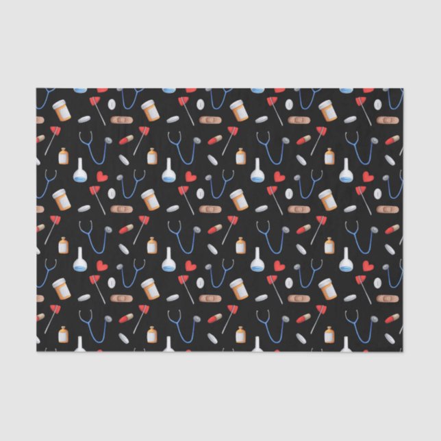 Papel De Seda Cute Black Pattern Nurse Medical (Anverso)