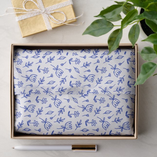 Papel De Seda Cute Blue and White Floral (Regalo )