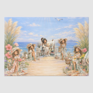 Papel De Seda Cute Boho Estilo Femenino Escena de Playa Decoupag