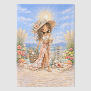 Papel De Seda Cute Boho Estilo Femenino Escena de Playa Decoupag