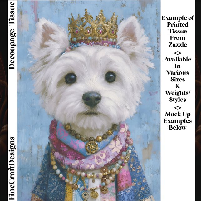 Papel De Seda Cute Boho Royal Westie Dog, Crown EV7 Decoupage (Subido por el creador)