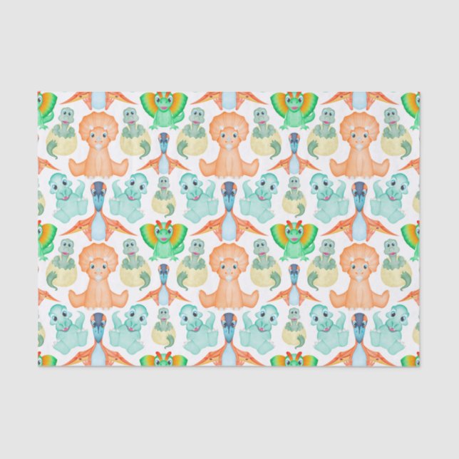 Papel De Seda Cute Boys Jurassic Dino Cumpleaños Dinosaurio (Anverso)