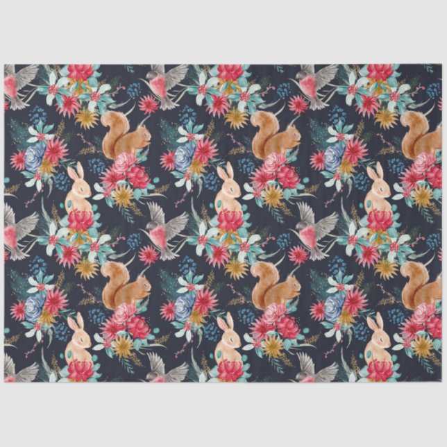 Papel De Seda Cute Bunnies & Squirrels Christmas Tissue Paper (Anverso)